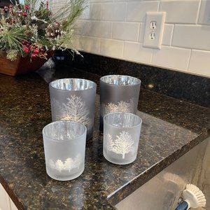 Two's Company Bright and Antique Silver Tree Votives - Set of 4.